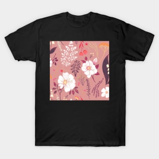 Garden florals and herbs on pink T-Shirt